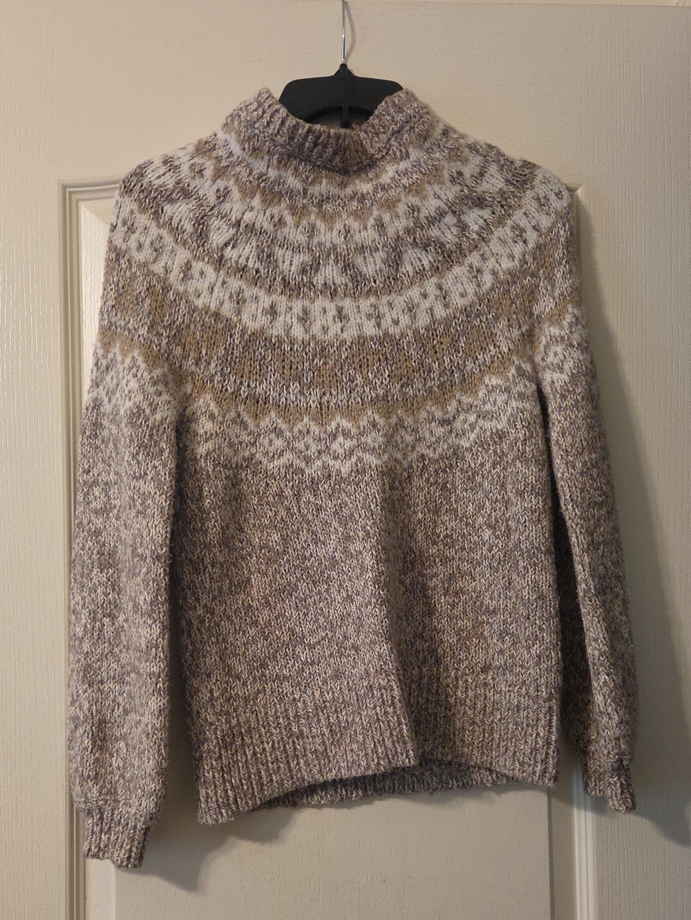 LOFT Nordic-Yoke Turtleneck Sweater in Cream and Brown